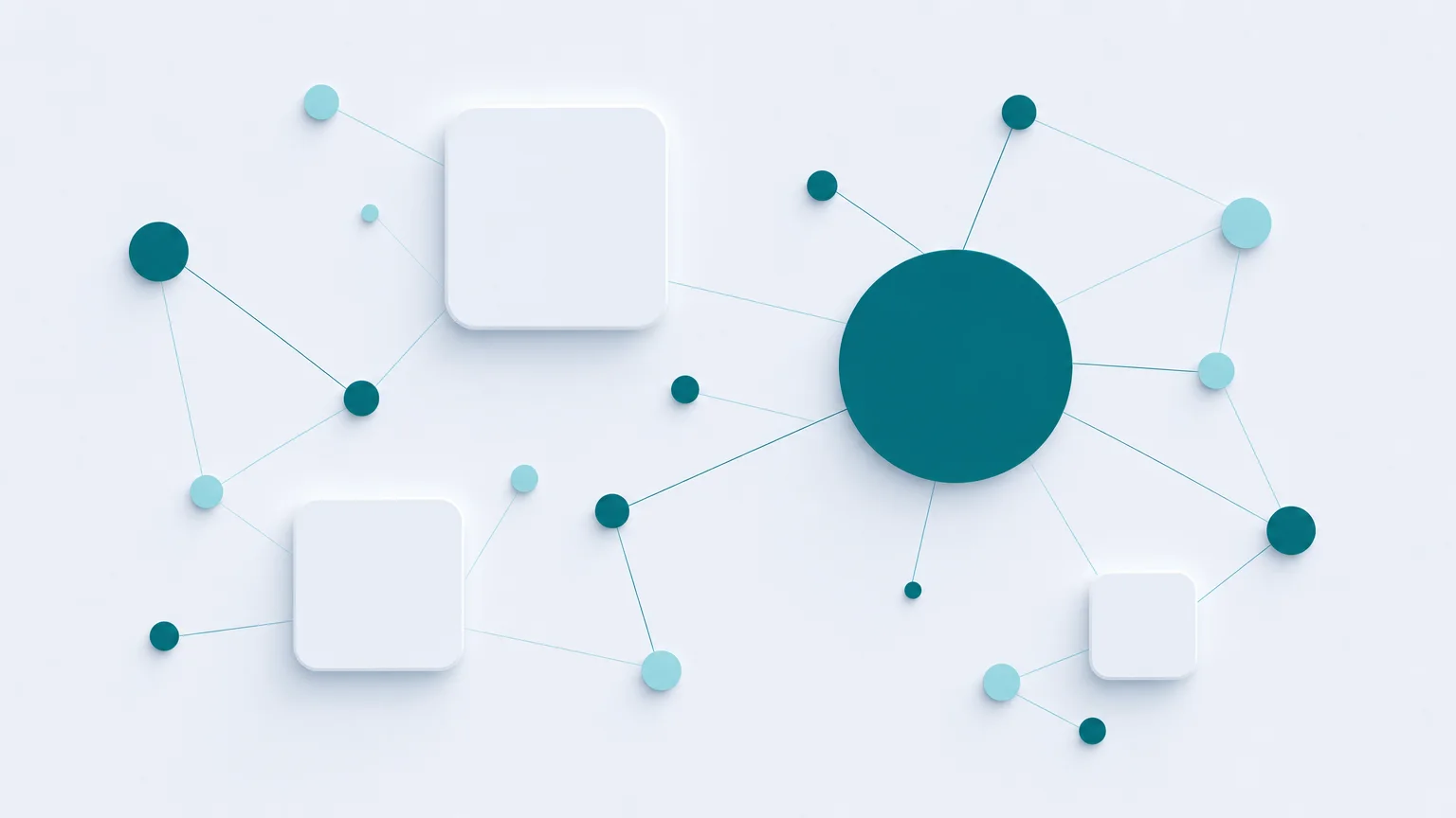 Abstract network of connected teal circles with one large focal node, representing predictive audience analysis
